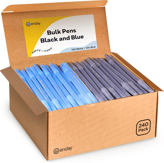 Enday Ballpoint Pens Bulk Blue and Black Pens (240 Pack) 120 Black & 120 Blue - Medium Point (1.0mm)