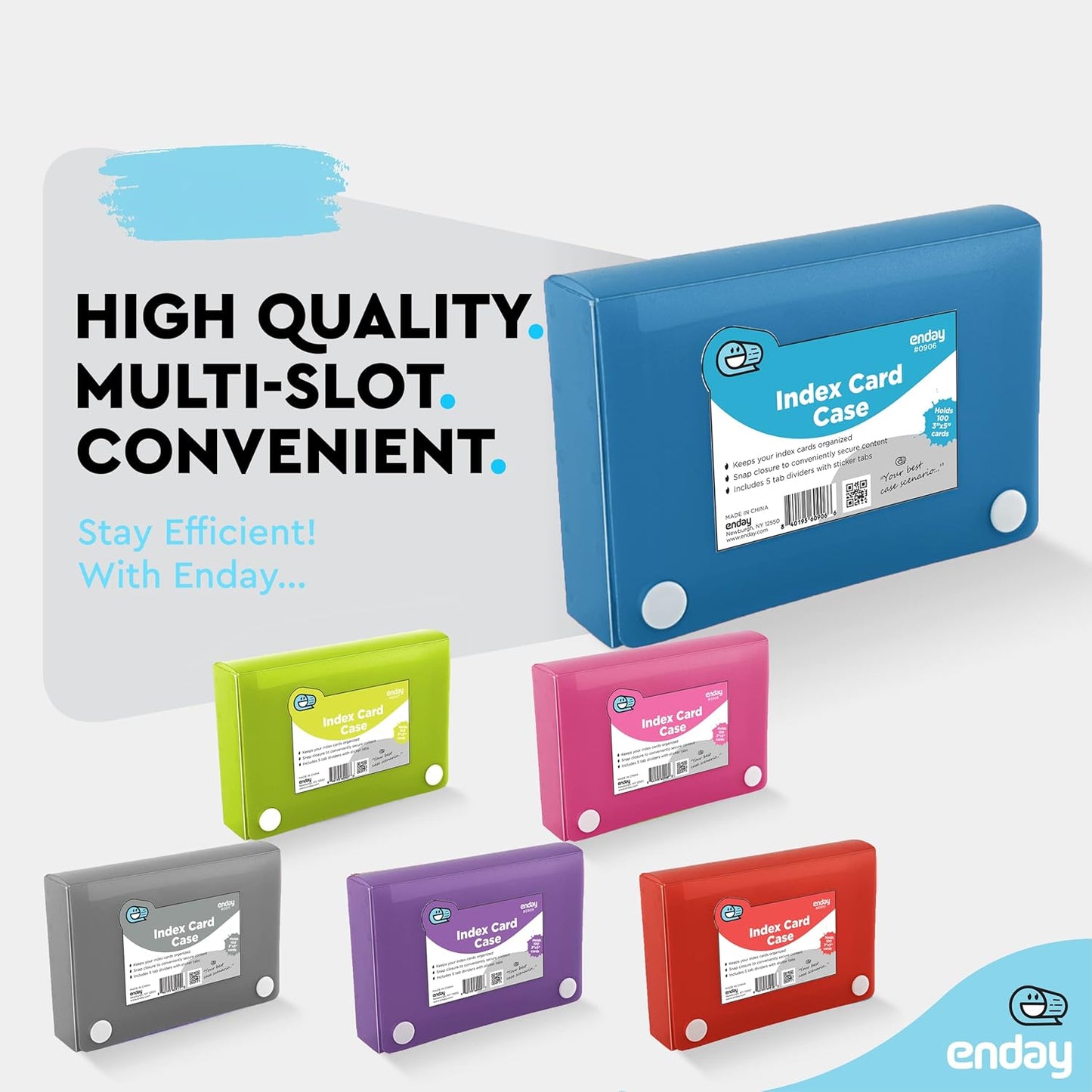 Index Card Holder Blue, 3x5 Note Flash Card Organizer Case, File Box with 5 Dividers, Notecard Box Holds 100 Cards, Also Available in Red, Purple, Green, Pink, Grey, 1 Pack â€“ By Enday