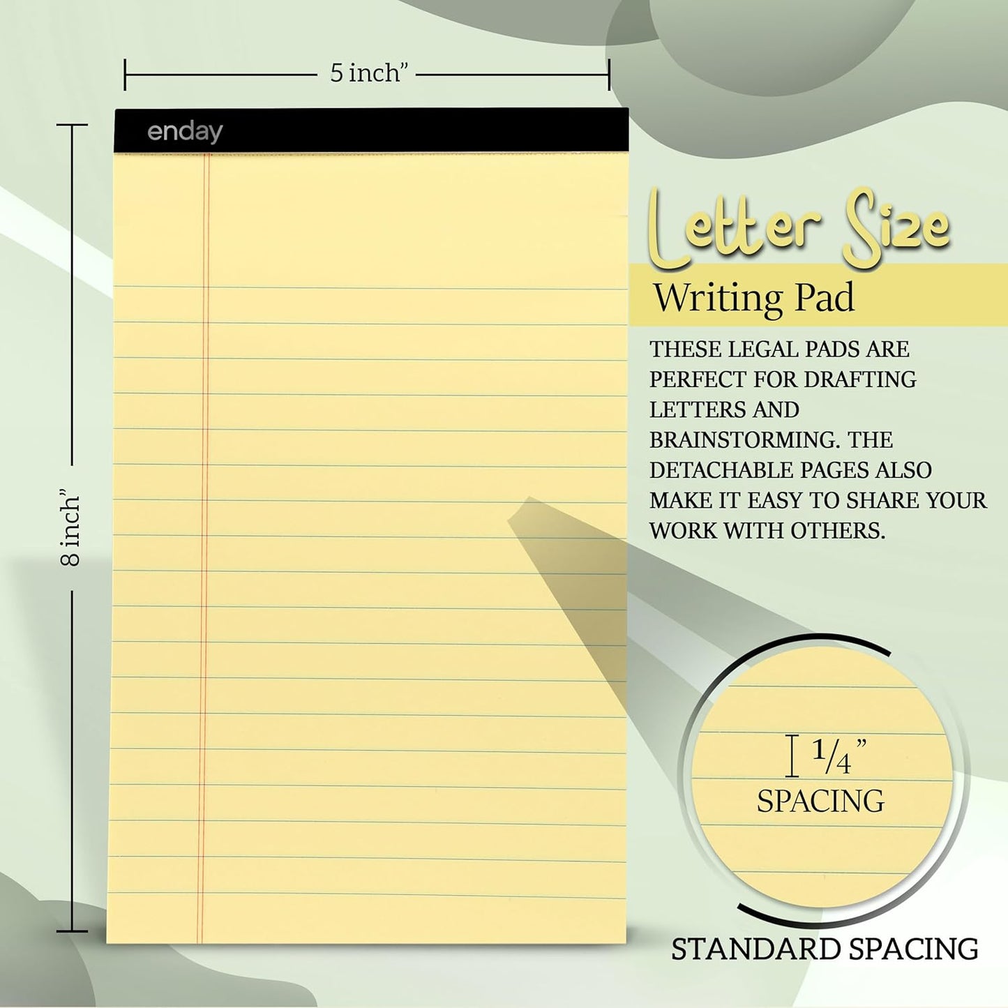 Enday Small Note Pads 5x8 Legal Pads, Legal Ruled Writing Pad with Perforated Pages, Canary Yellow Paper Jr. Legal Note Pads for Work and Note-Taking, 30 Sheets Per Notepad, 12 Pack