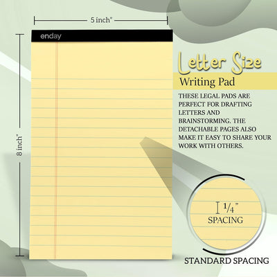 Enday Small Note Pads 5x8 Legal Pads, Legal Ruled Writing Pad with Perforated Pages, Canary Yellow Paper Jr. Legal Note Pads for Work and Note-Taking, 30 Sheets Per Notepad, 12 Pack
