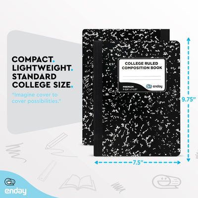Emraw Composition Notebook College Ruled (2 Pack) Hard Cover Marble composition notebook, 100 Sheets, College ruled composition notebooks, White Paper Composition books, Black and white composition notebook