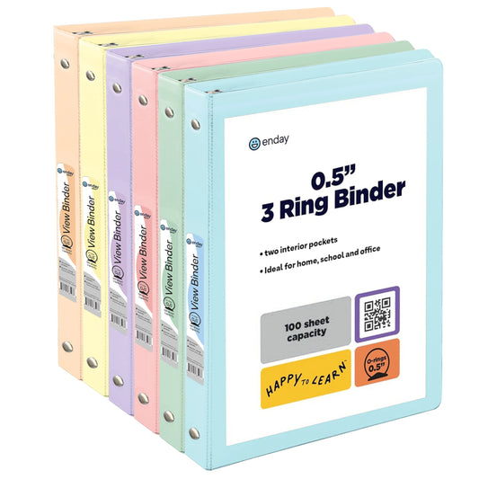 Pastel View Binder With 2-Pockets Assorted Colors - 6-Pack