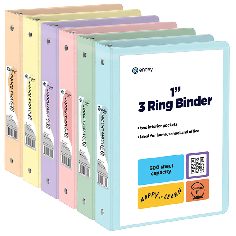 Pastel View Binder With 2-Pockets Assorted Colors - 6-Pack