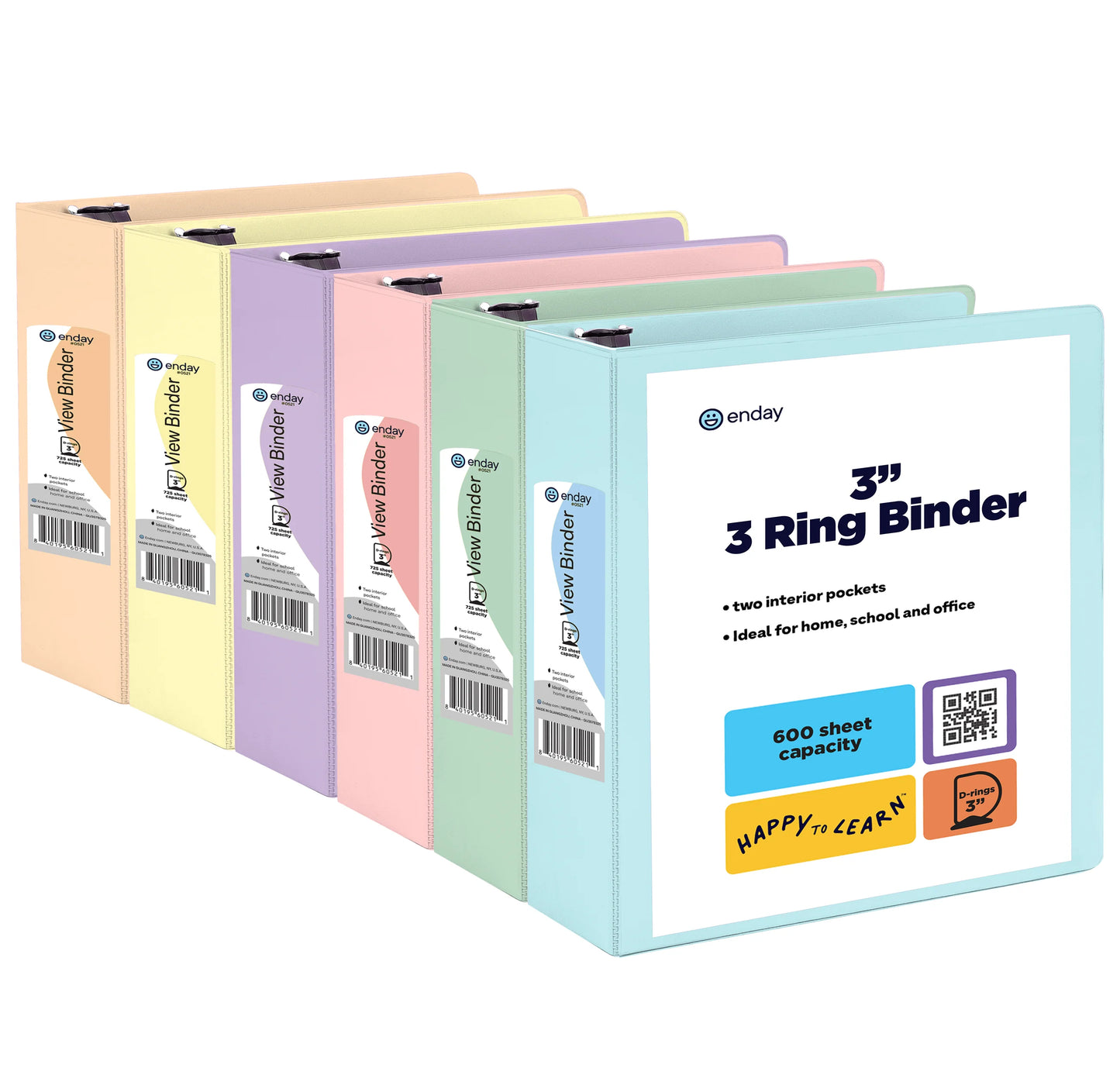 Pastel View Binder With 2-Pockets Assorted Colors - 6-Pack