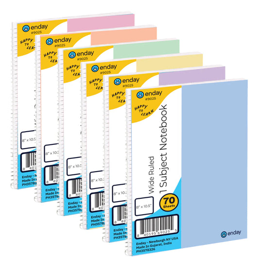 Spiral Notebook 1-Subject W/R 70 Ct., Assorted PASTEL