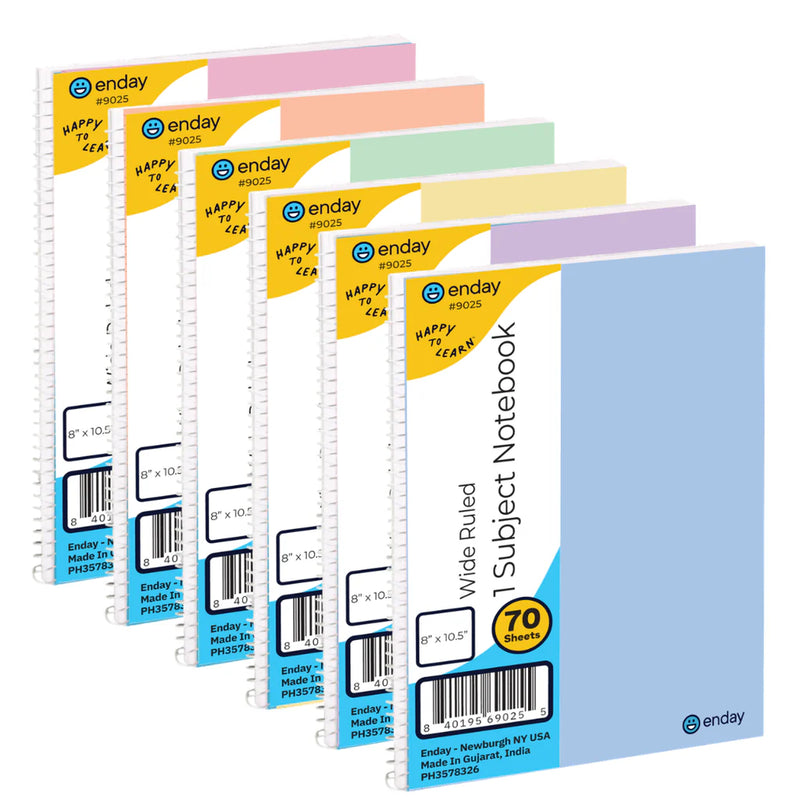 Spiral Notebook 1-Subject W/R 70 Ct., Assorted PASTEL