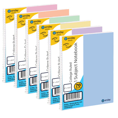 Spiral Notebook 1-Subject C/R 70 Ct., Assorted PASTEL