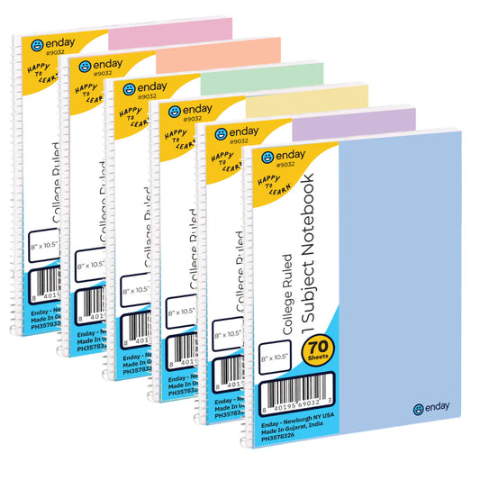 Spiral Notebook 1-Subject C/R 70 Ct., Assorted PASTEL