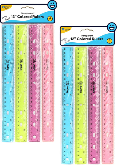 Emraw 12 inches Jeweltones Color Ruler - Designed in Blue, Pink, Green and Orange â€“ Great for School, Home, & Office - 8 Pieces