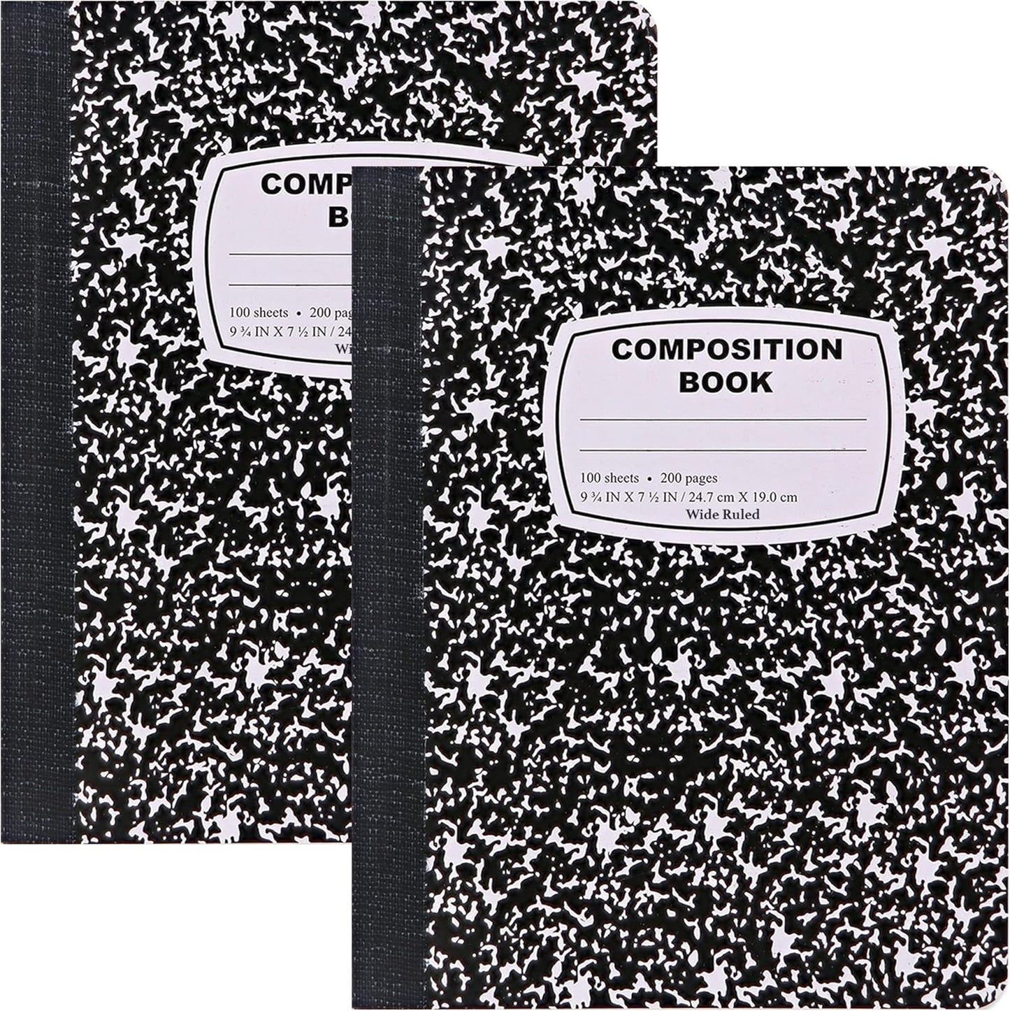 Emraw Composition Notebook College Ruled (2 Pack) Hard Cover Marble composition notebook, 100 Sheets, College ruled composition notebooks, White Paper Composition books, Black and white composition notebook