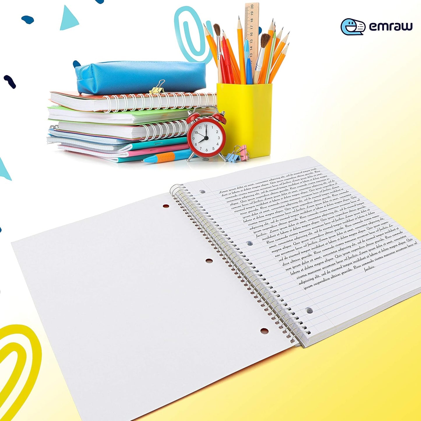 Emraw 5 Subject Spiral Notebooks College Ruled 150 Sheets Ideal for Class Assignments, Homework, Planning and General Notes (Pack of 6)