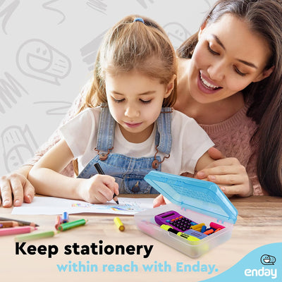 Enday Pencil Box Blue, Plastic Small Dots Pencil Case, School Storage Utility Supplies Box Organizer with Snap Closure for Kids and Adults Also Available in Pink, Grey, Purple, Red, Green, 1 PK