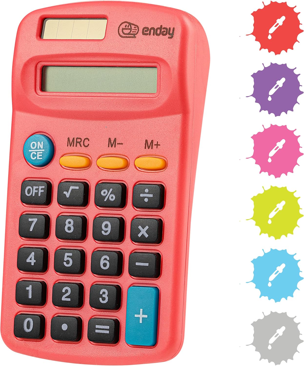 Calculator Blue, Basic Small Solar and Battery Operated, Large Display Four Function, Auto Powered Handheld Calculator School and Kids Available in Green, Red, Purple, Grey, Pink, 1 PK â€“ by Enday
