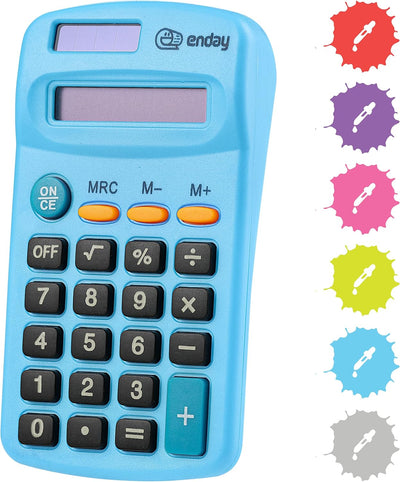Calculator Blue, Basic Small Solar and Battery Operated, Large Display Four Function, Auto Powered Handheld Calculator School and Kids Available in Green, Red, Purple, Grey, Pink, 1 PK â€“ by Enday