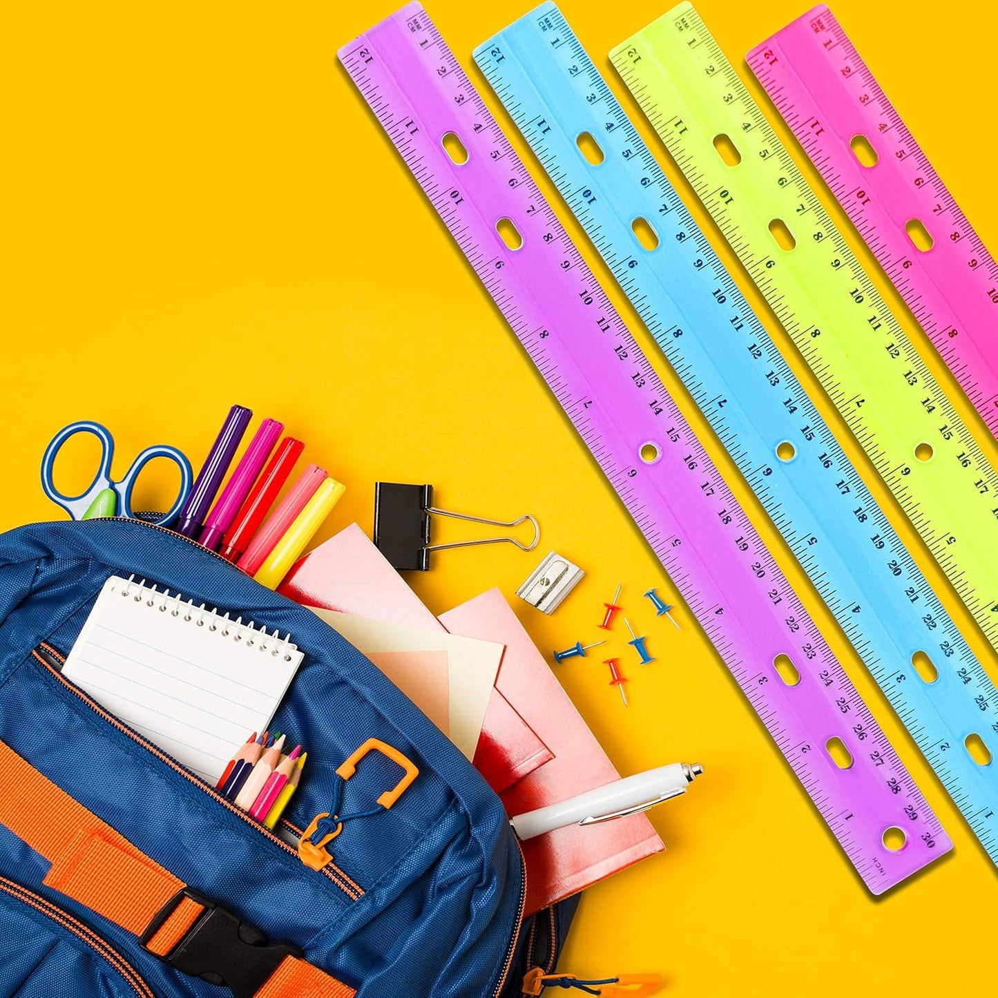 Emraw 12 inches Jeweltones Color Ruler - Designed in Blue, Pink, Green and Orange â€“ Great for School, Home, & Office - 8 Pieces