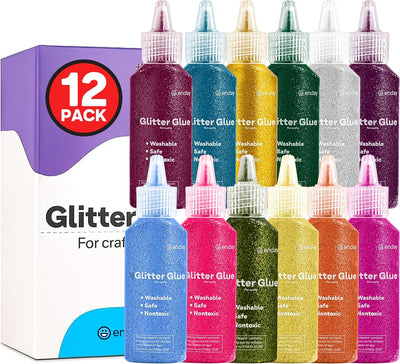 Enday Glitter Glue for Crafts - 12 Assorted Colors - Non-Toxic Washable Glitter Glue Pens, Bulk Pack Bright Classic Colors, Used for Gluing, Drawing, Writing, Christmas Stockings.