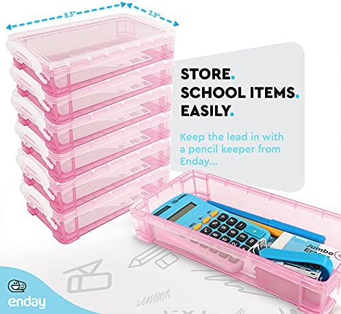 stackable plastic pencil case pink