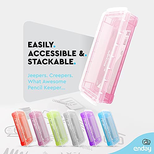 stackable plastic pencil case pink