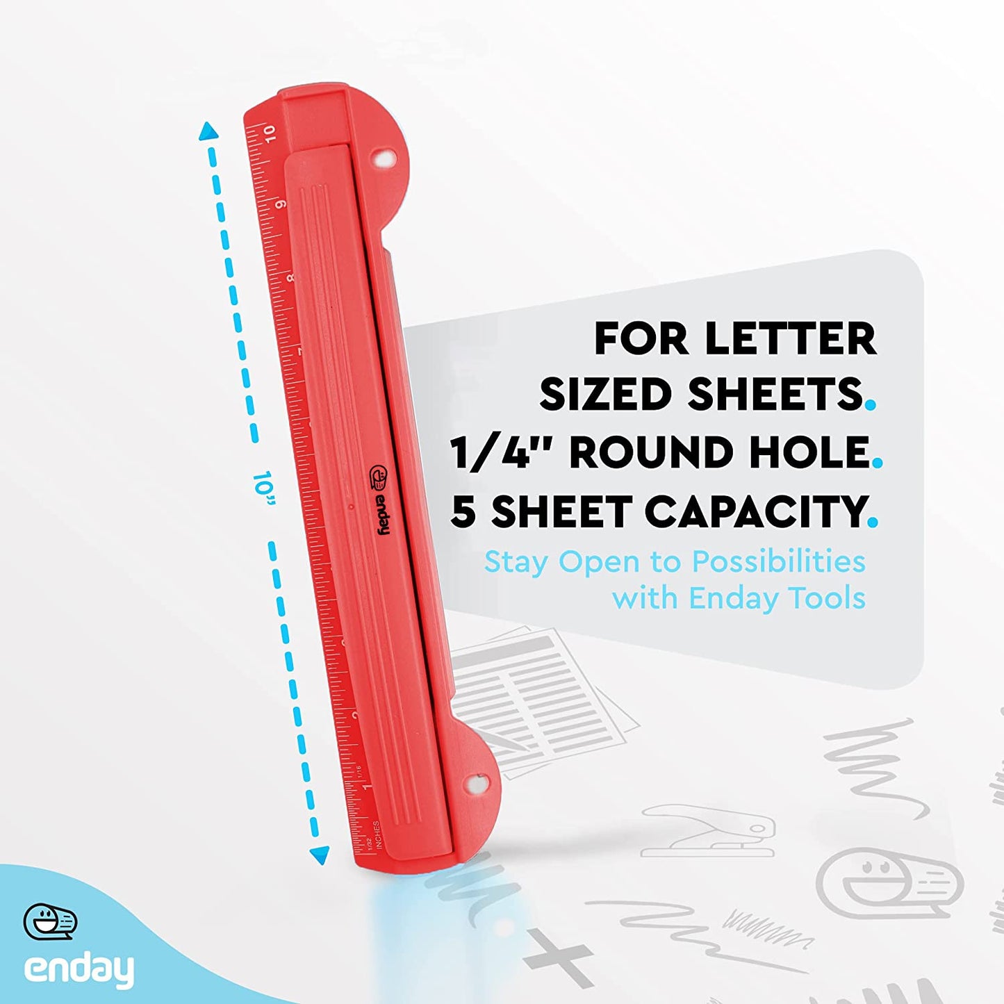 Portable 3-Hole Paper Punch red