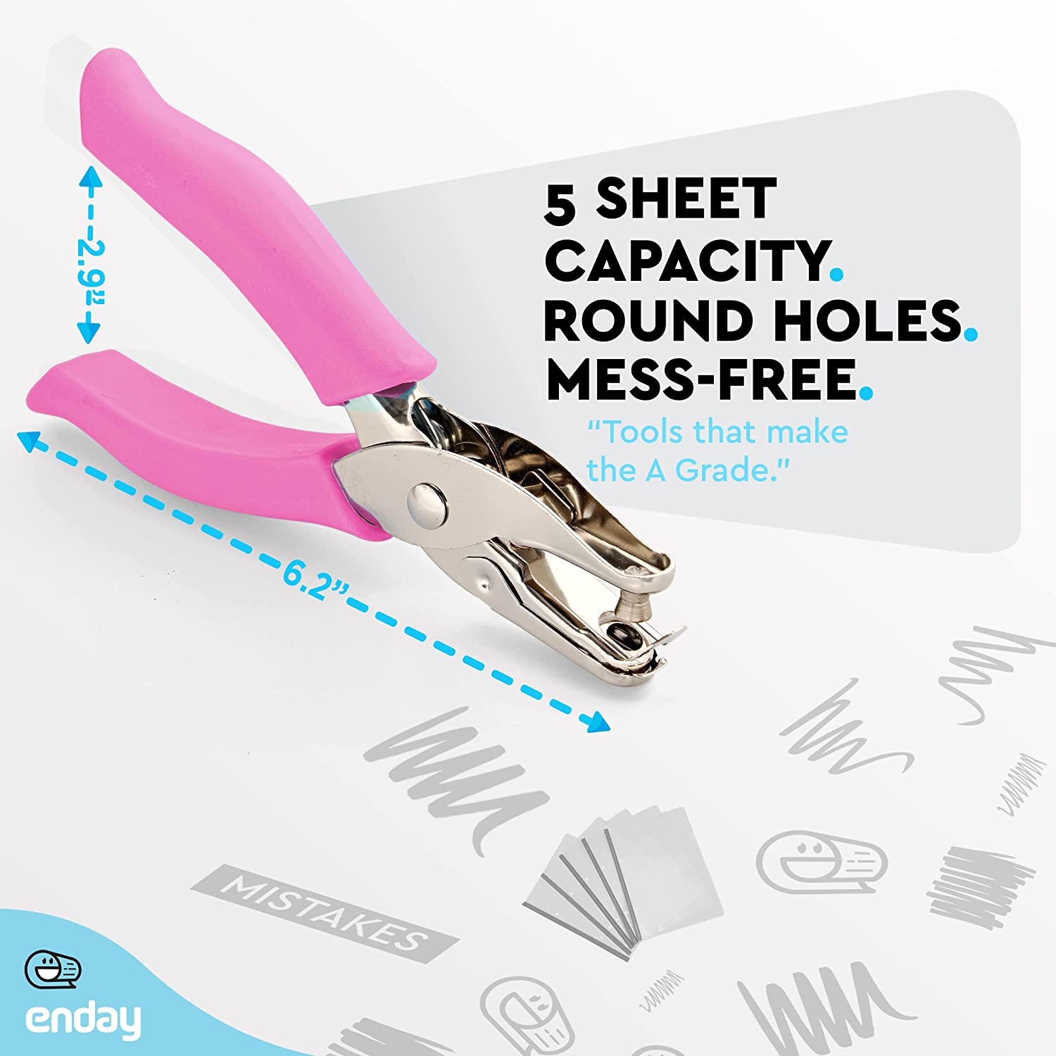 Portable 3-Hole Paper Punch pink
