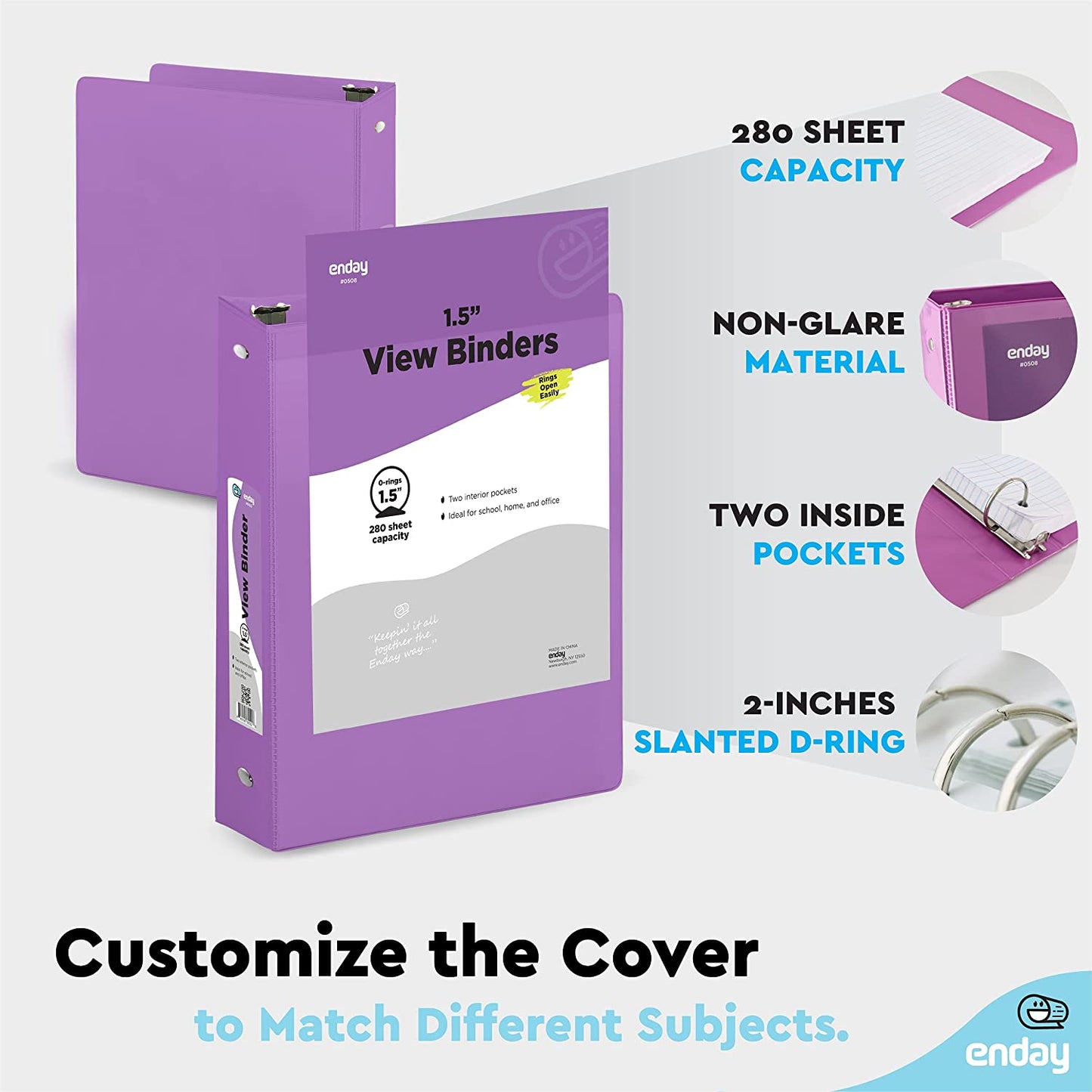 1.5″ 3-Ring View Binder w/ 2-Pockets - Purple