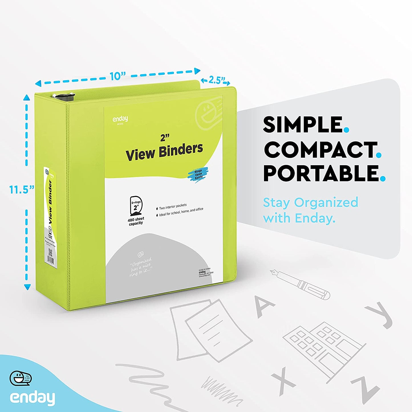 2" Slant-D Ring View Binder w/ 2 Pockets green