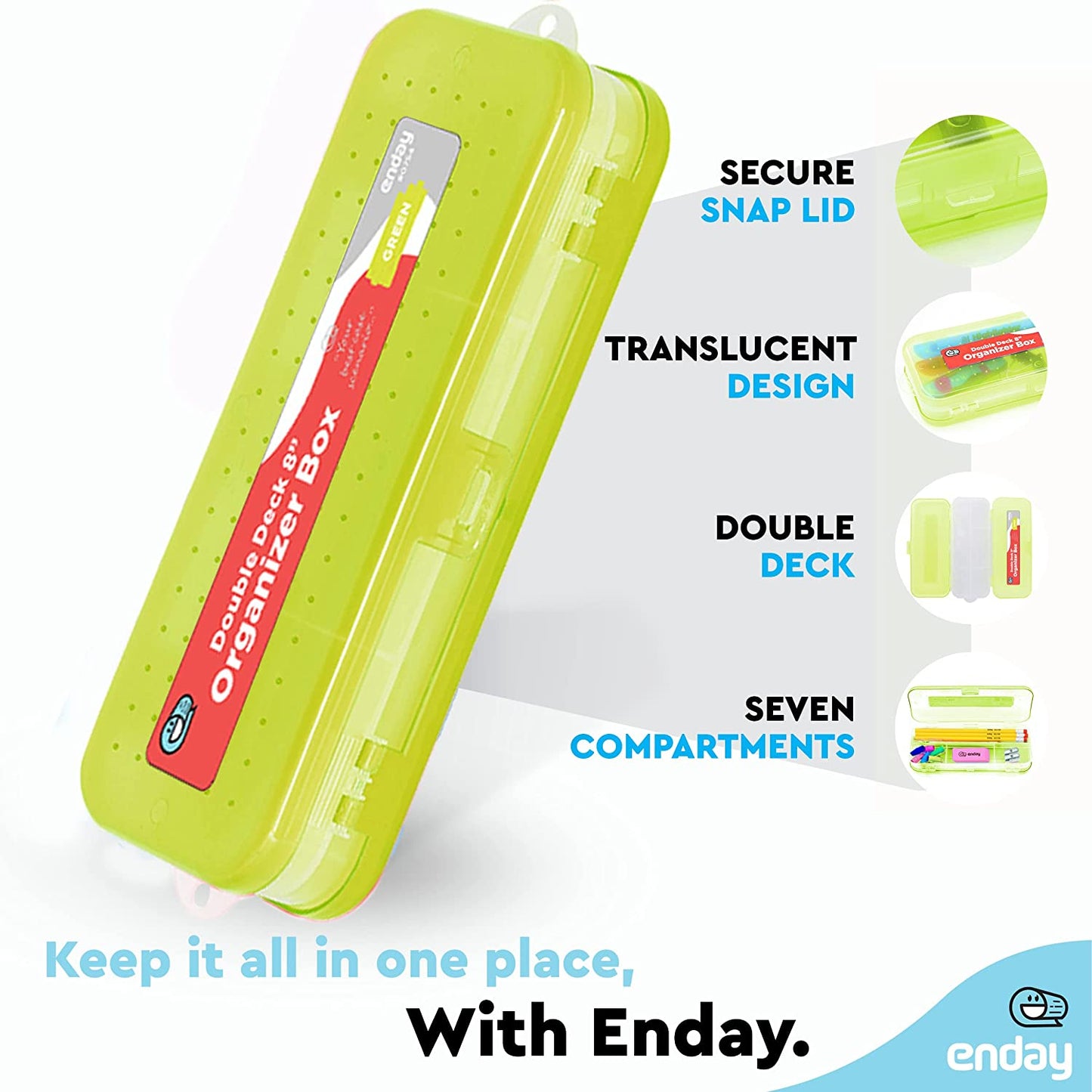 8" Bright Color Double Deck Organizer Box green