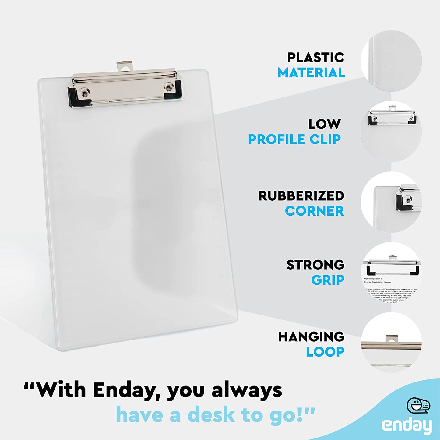 Memo Size Plastic Clipboard w/ Low Profile Clip grey