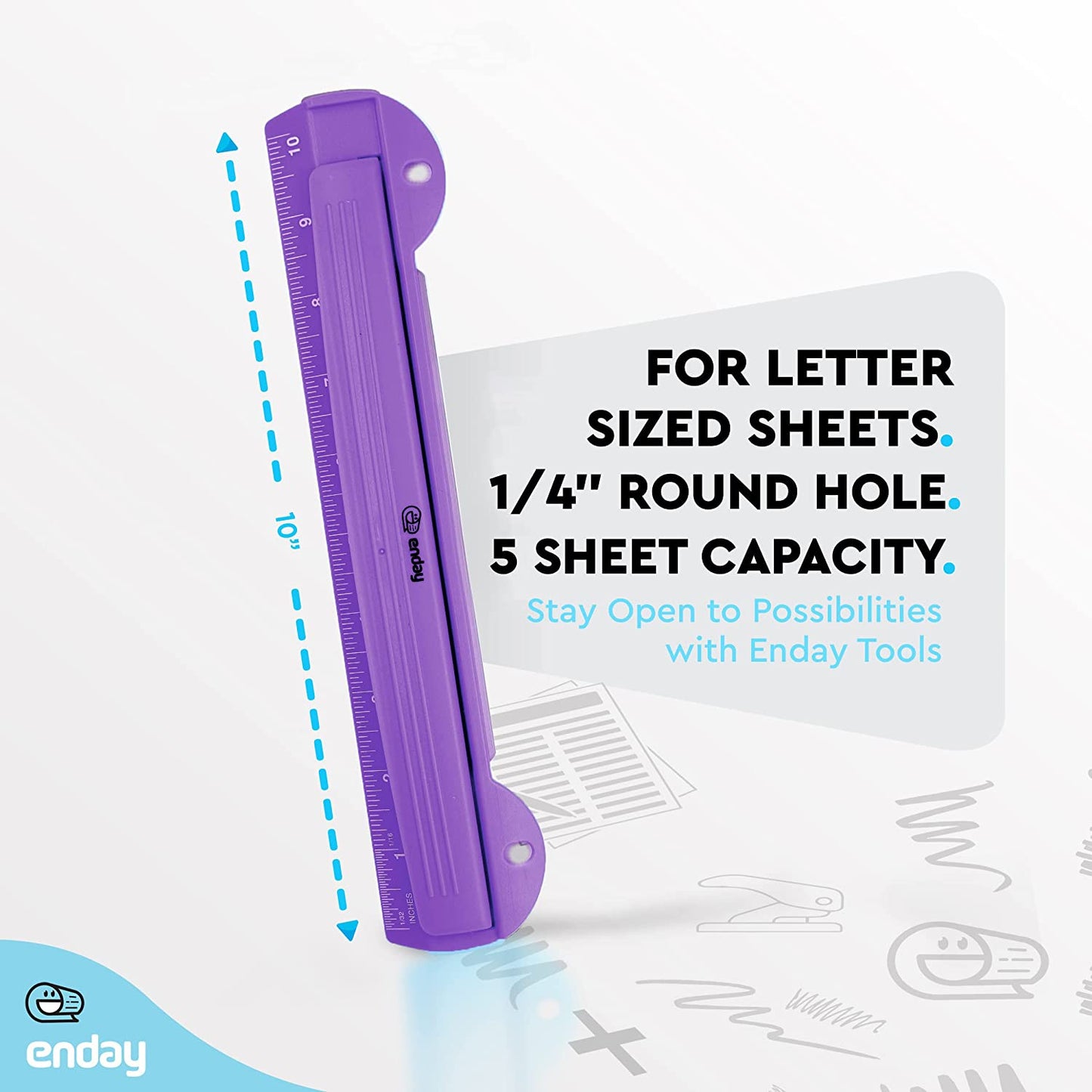 Portable 3-Hole Paper Punch purple