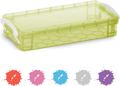 stackable plastic pencil case green