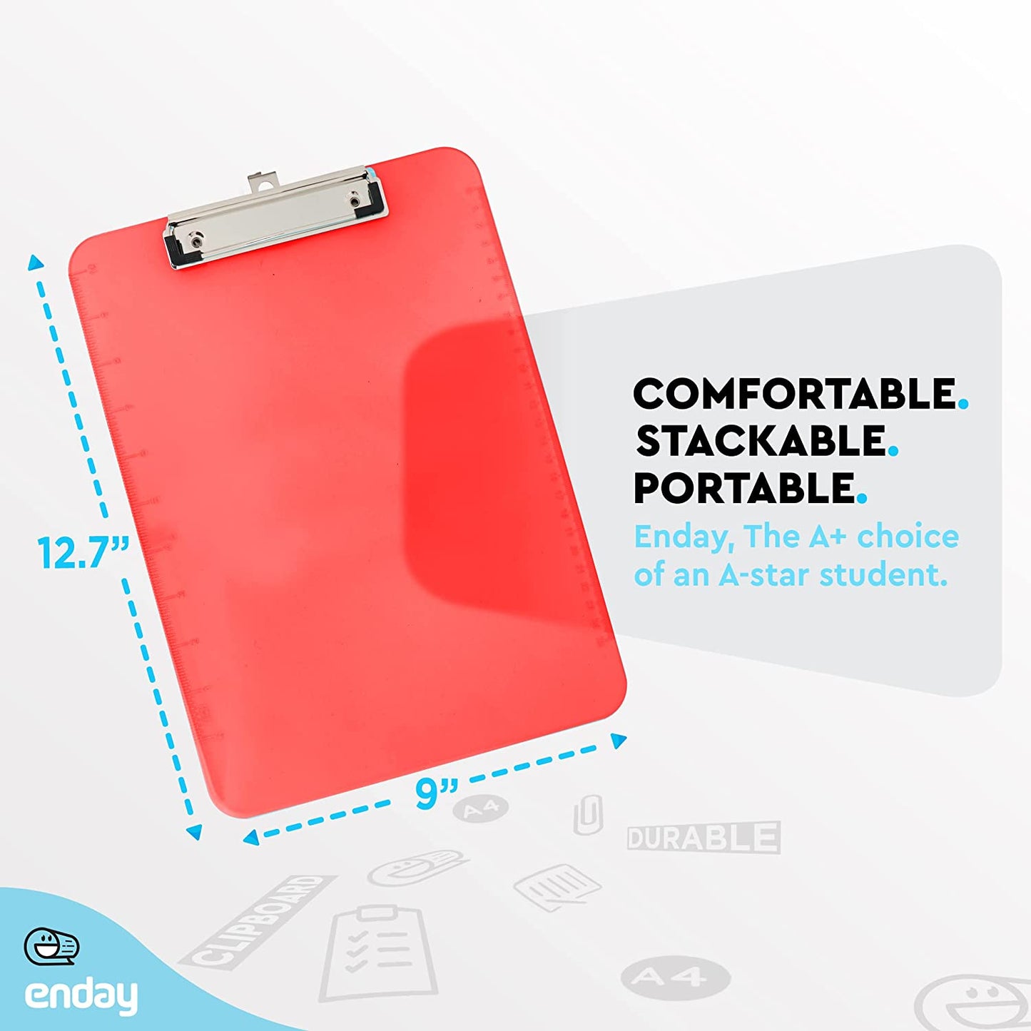 Standard Size Plastic Clipboard with Low Profile Clip - Red