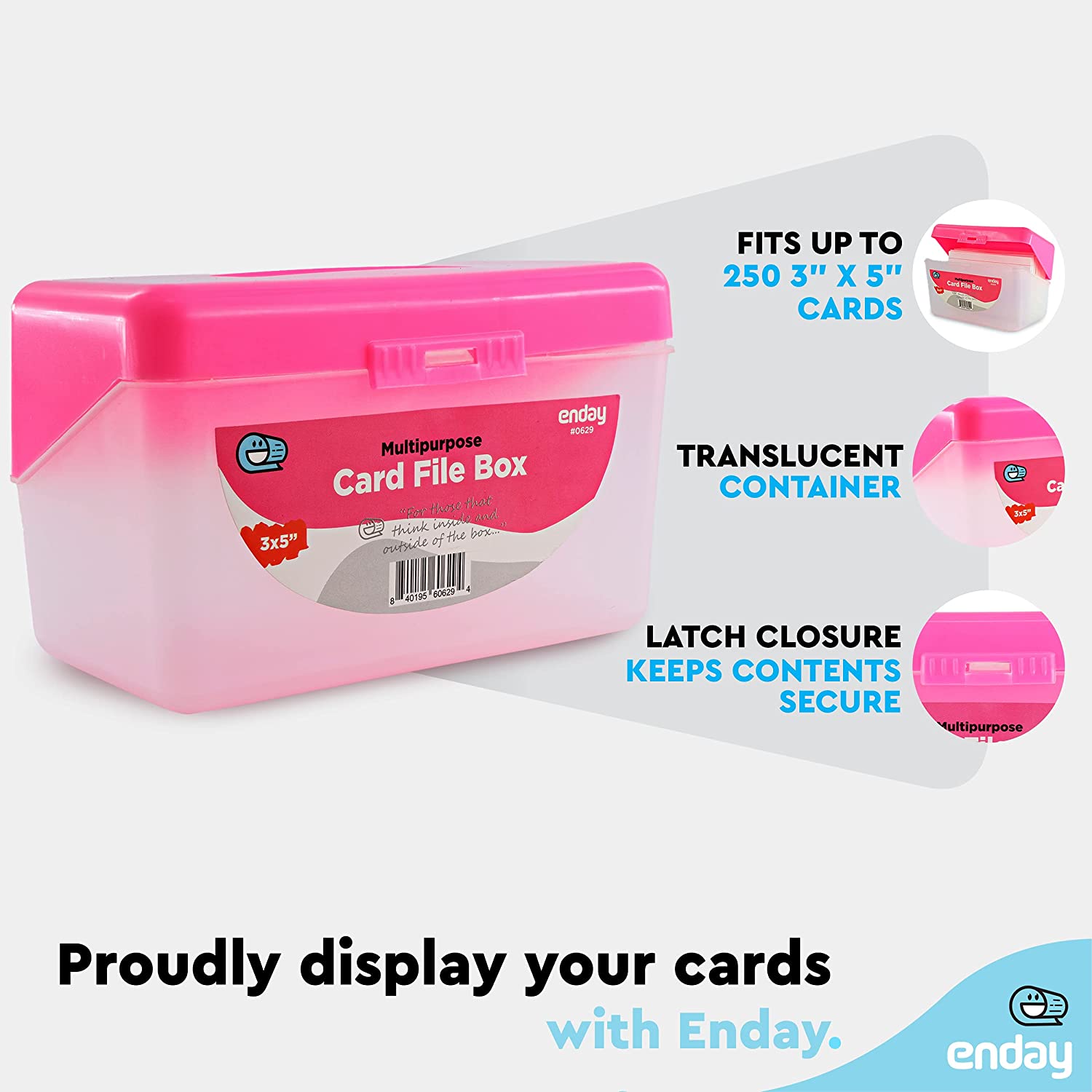 Enday Multi-Purpose 3 X 5 Card File Box, Pink