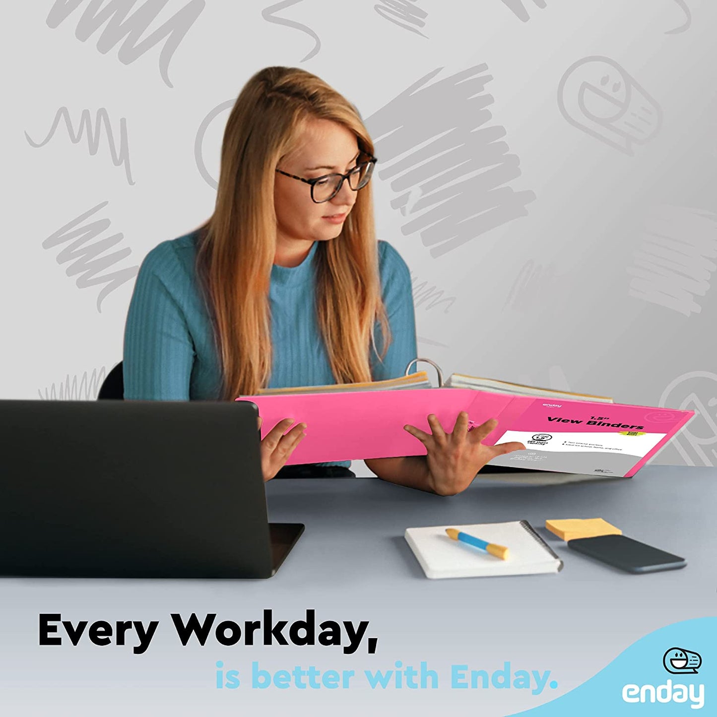 1.5" 3-Ring View Binder w/ 2-Pockets pink