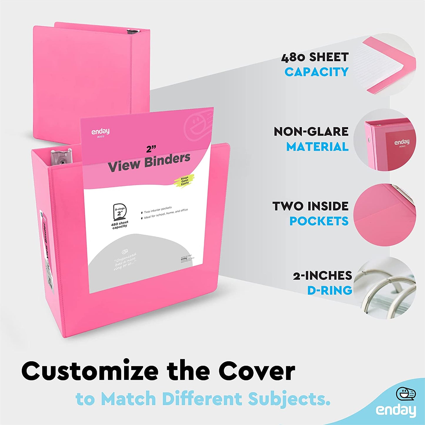 2" Slant-D Ring View Binder w/ 2 Pockets pink
