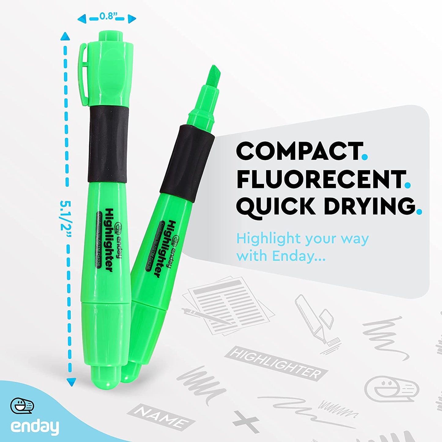 Desk Style Fluorescent Highlighter w/ Cushion Grip (3/Pack)