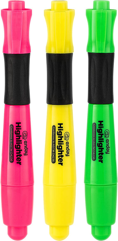 Desk Style Fluorescent Highlighter w/ Cushion Grip (3/Pack)