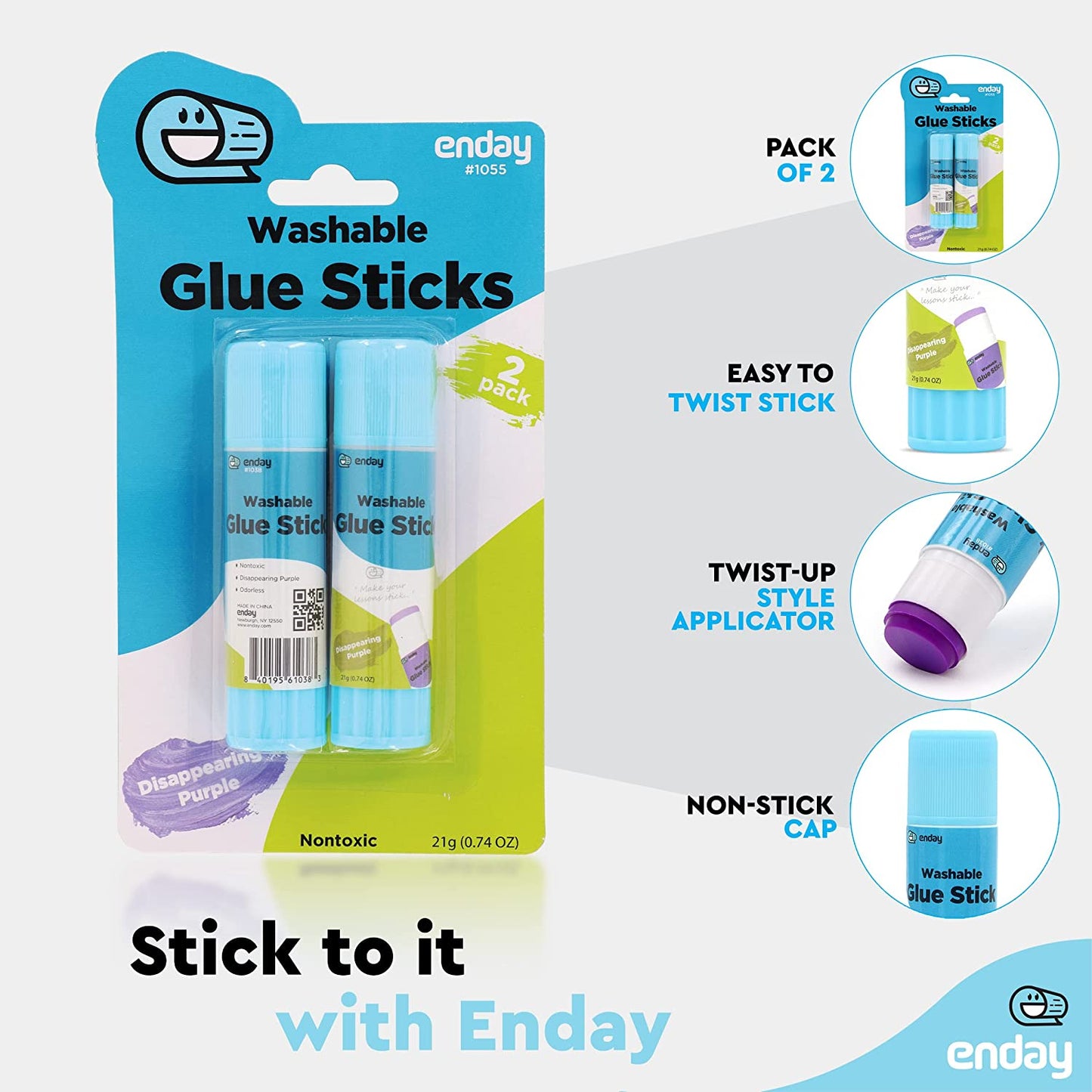 Glue Stick Washable Disappearing Purple 0.7 oz (21g)  2 pack