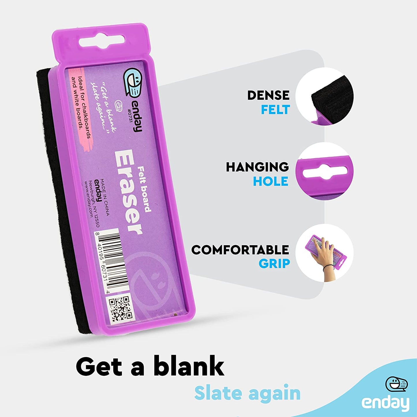 Felt Chalkboard/Whiteboard Eraser w/ Hanger - Purple