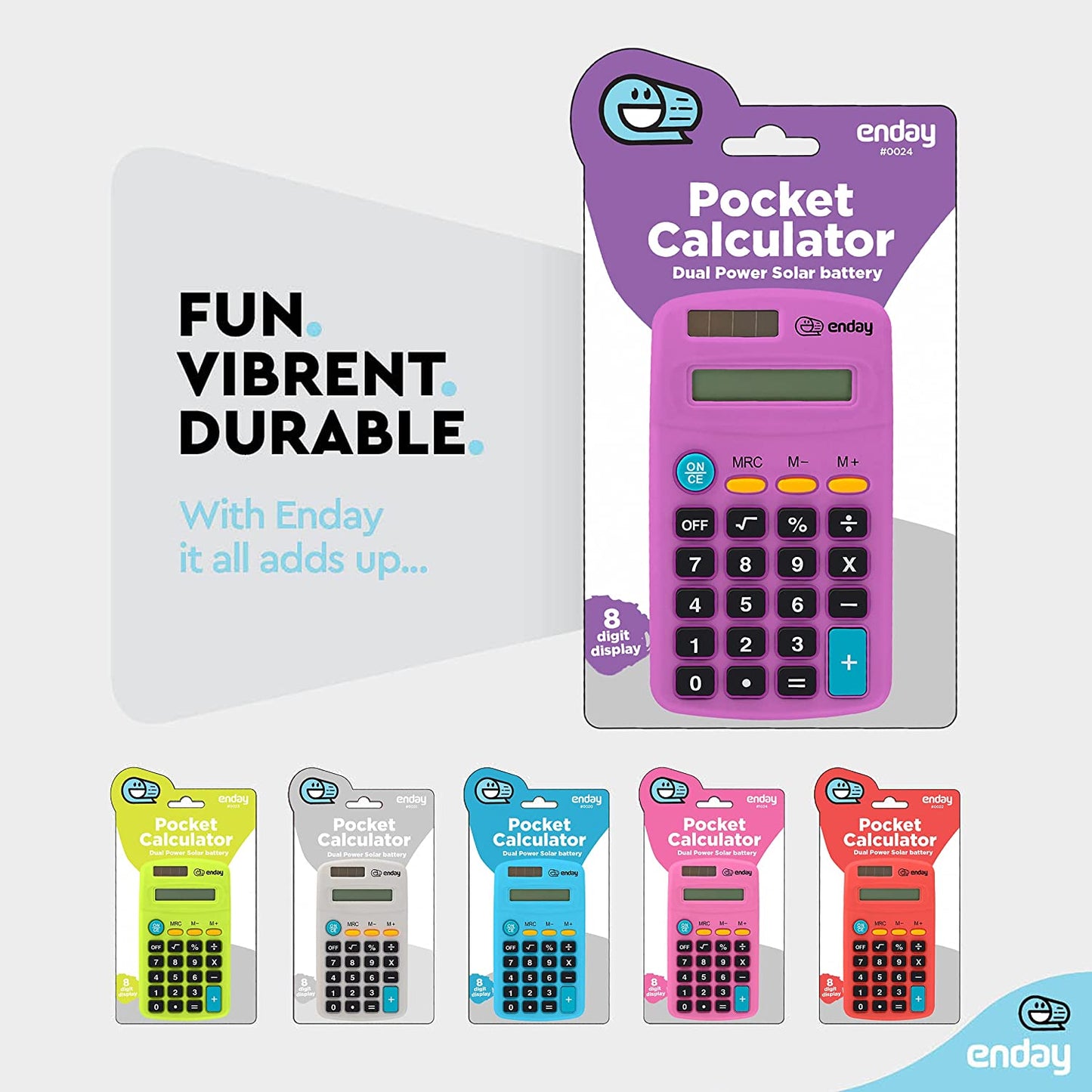 8-Digit Dual Power Pocket Size Calculator purple